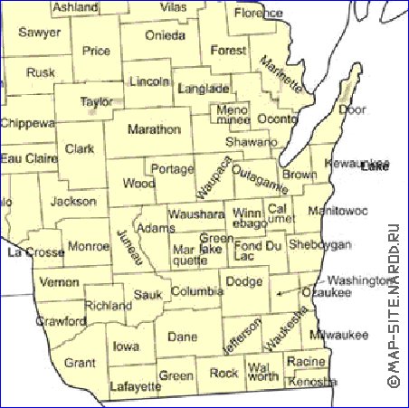 Administrativa mapa de Wisconsin