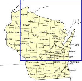 Administrativa mapa de Wisconsin