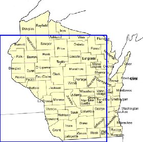 Administrativa mapa de Wisconsin