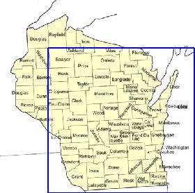 Administrativa mapa de Wisconsin