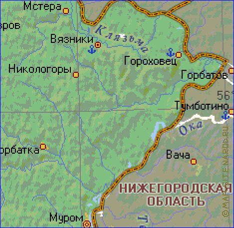 Карта владимирской и нижегородской области с городами и поселками