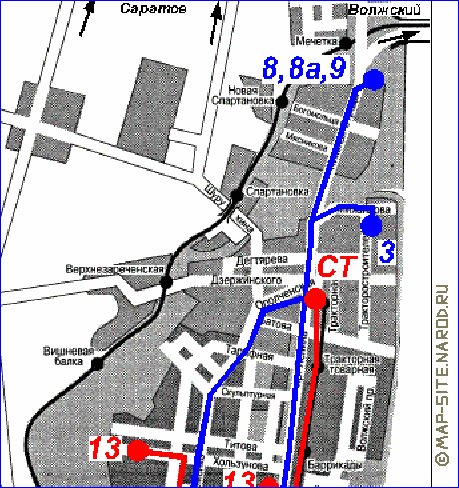 Transporte mapa de Volgogrado