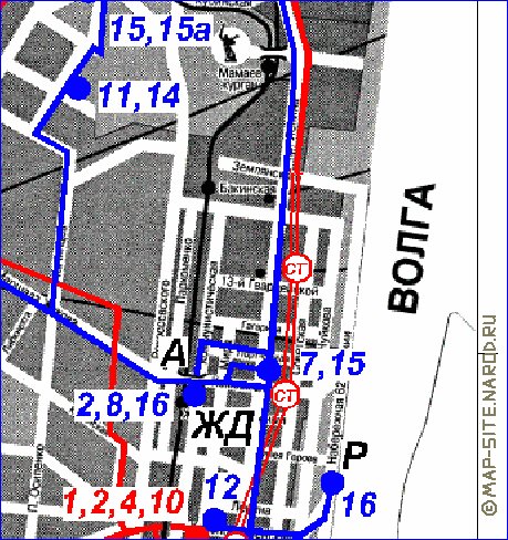 Transporte mapa de Volgogrado