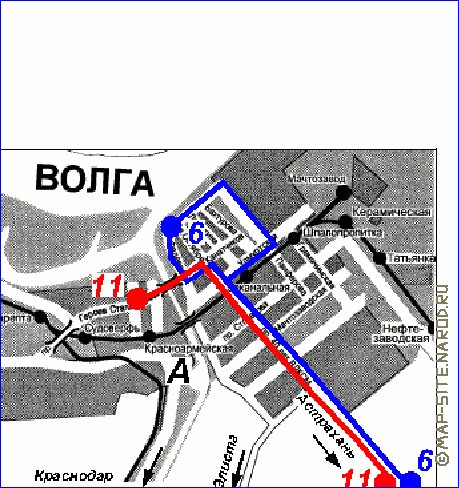 Transporte mapa de Volgogrado