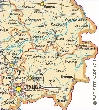 Карта волынской области подробная с городами и селами