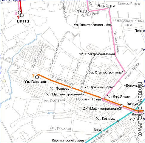 Transporte mapa de Voronej