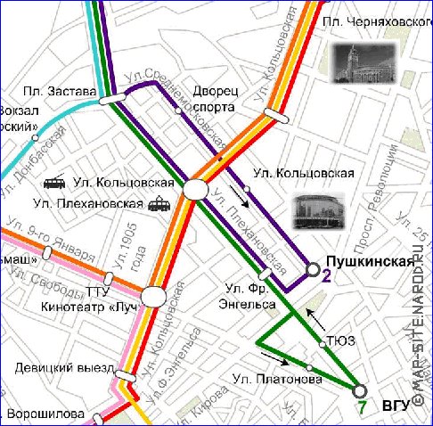 Transporte mapa de Voronej