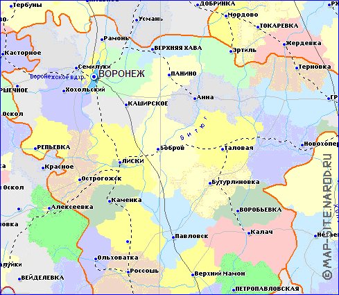 mapa de Oblast de Voronej